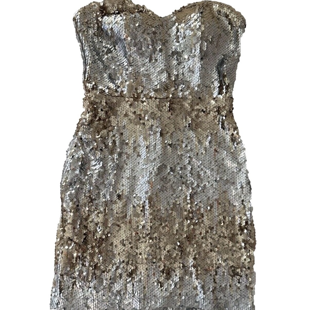 NWT Social Couture Strapless Silver Gold Sequin Glitter Bodycon Party Dress Sz L